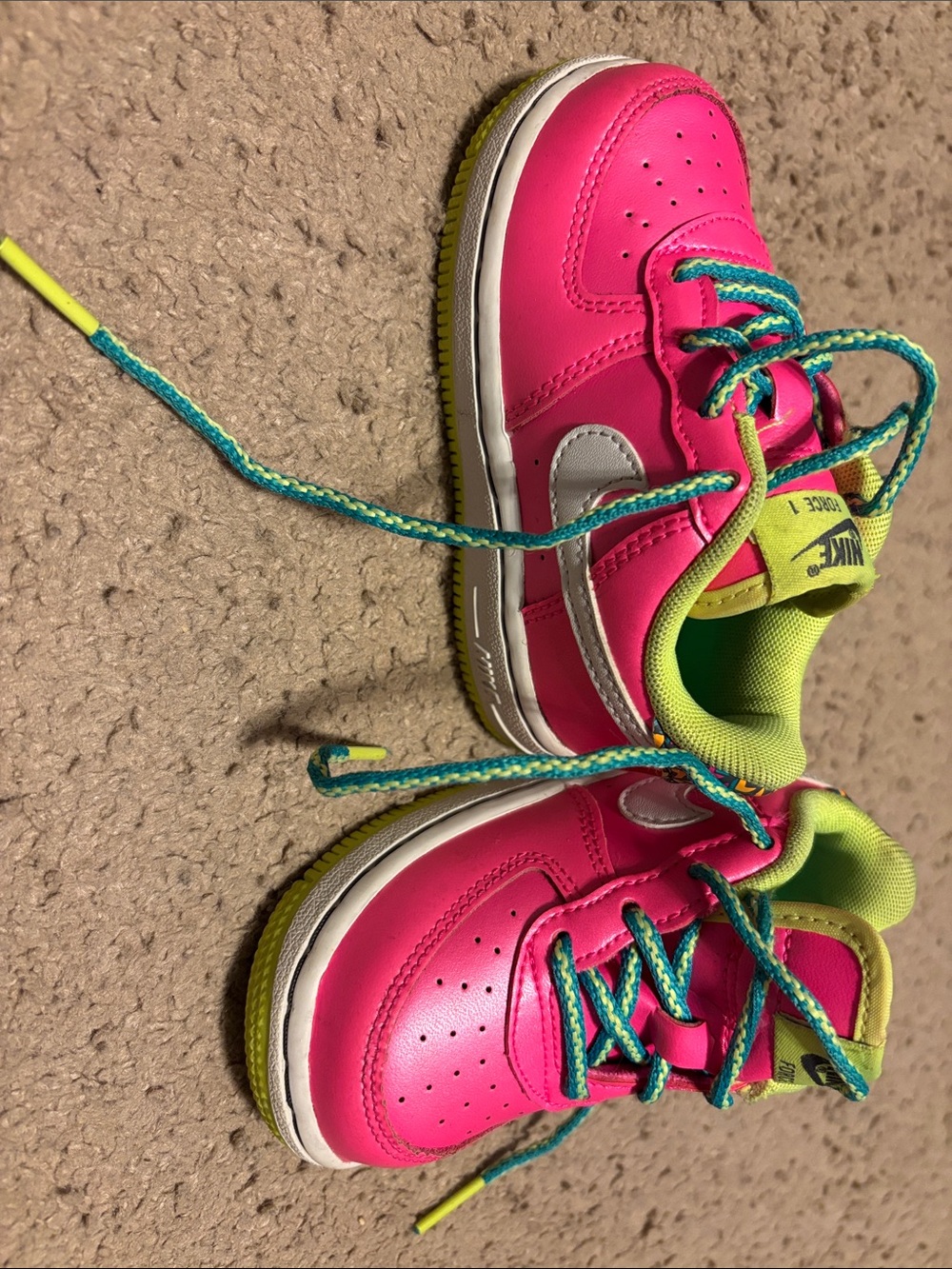 Nike Kids Bright Pink Sneakers with Lime and Teal Accents